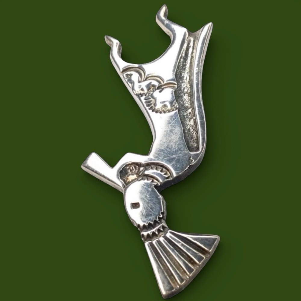 Vintage KOKOPELLI Navajo Silver Brooch - Signed Sterling, Southwest Jewelry - Picture 4 of 13